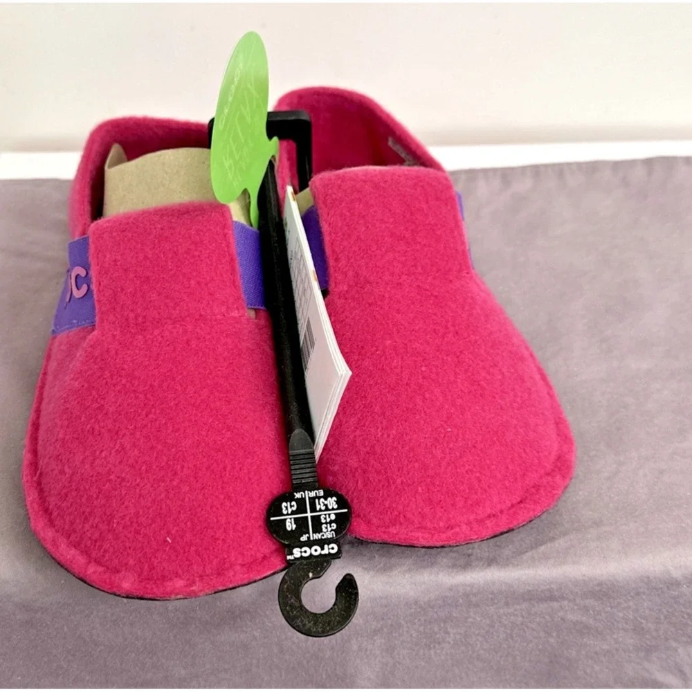 Crocs Kids Size 13 Classic Slippers Candy Pink Fuzzy House Shoes Relaxed Fit